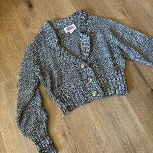 SWAK Vintage‎ Grey Cropped Crochet Cardigan with turtle shell button